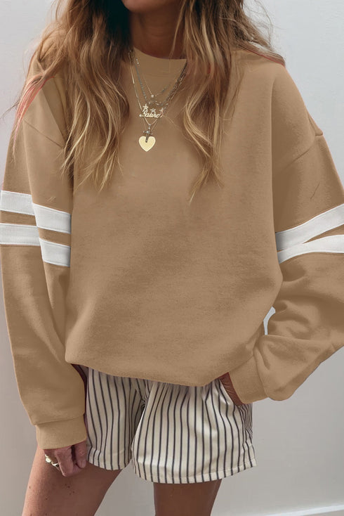 Varsity Double Stripe Drop Shoulder Oversized Crewneck Sweatshirt